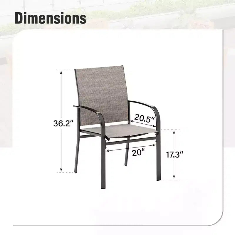 Captiva Designs Sedie Fisse da Pranzo per Esterni in Sling con Telaio in Acciaio Nero