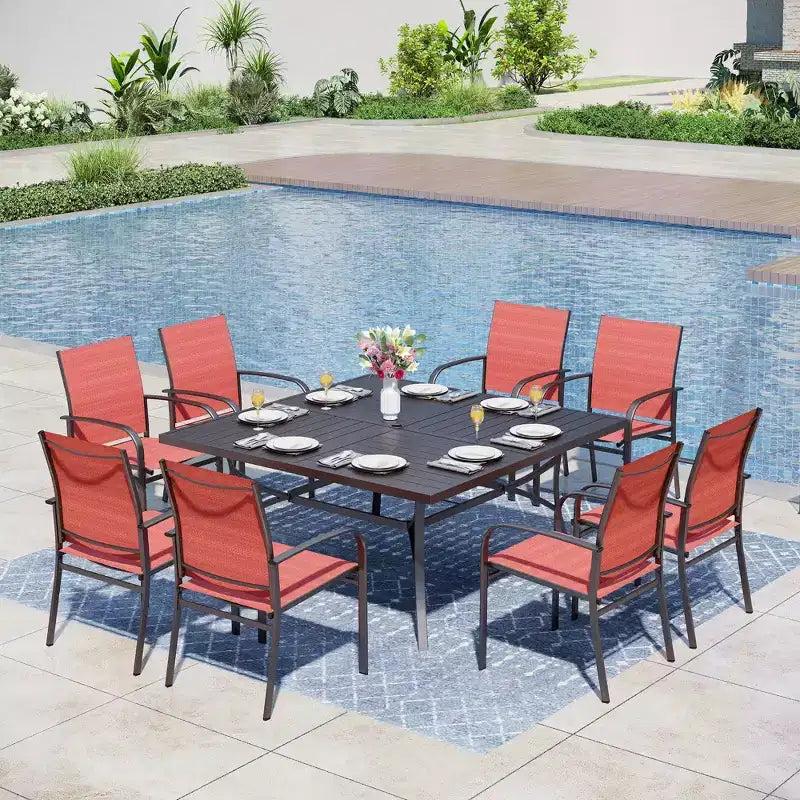 Captiva Designs Sedie Fisse da Pranzo per Esterni in Sling con Telaio in Acciaio Nero