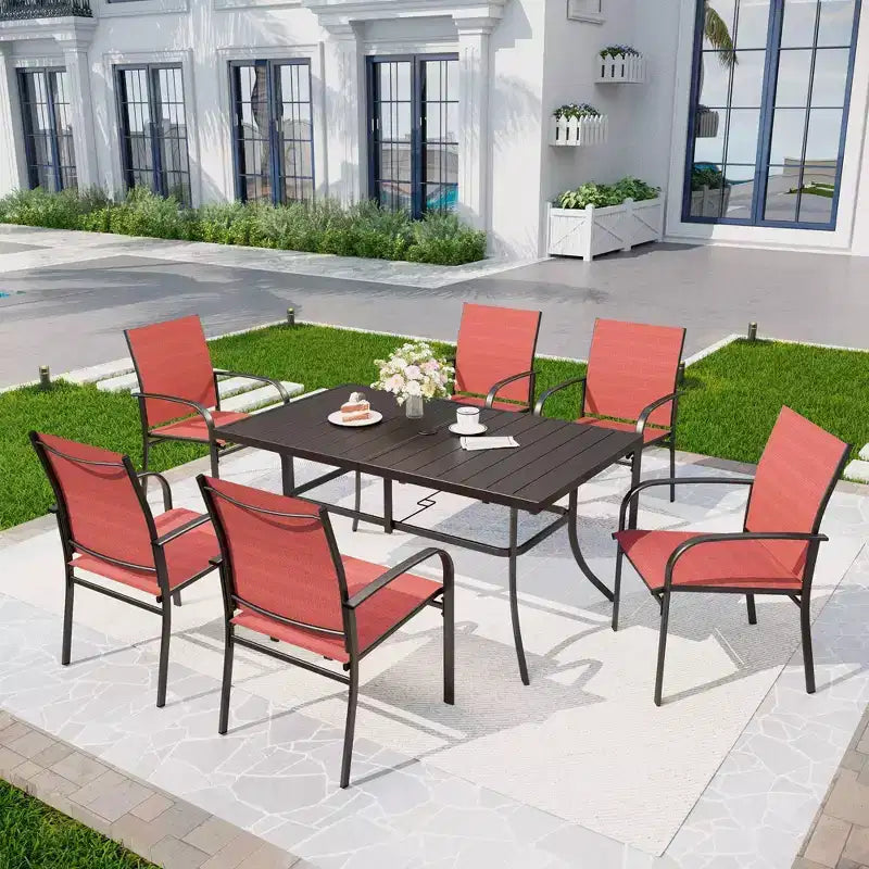 Captiva Designs Sedie Fisse da Pranzo per Esterni in Sling con Telaio in Acciaio Nero