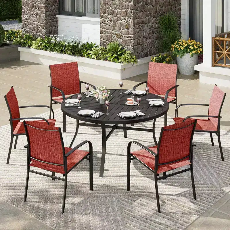 Captiva Designs Sedie Fisse da Pranzo per Esterni in Sling con Telaio in Acciaio Nero