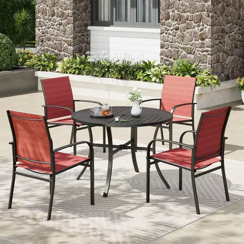 Captiva Designs Sedie Fisse da Pranzo per Esterni in Sling con Telaio in Acciaio Nero