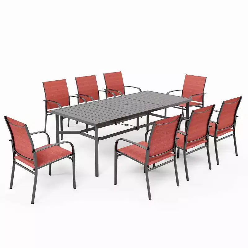 Captiva Designs Sedie Fisse da Pranzo per Esterni in Sling con Telaio in Acciaio Nero
