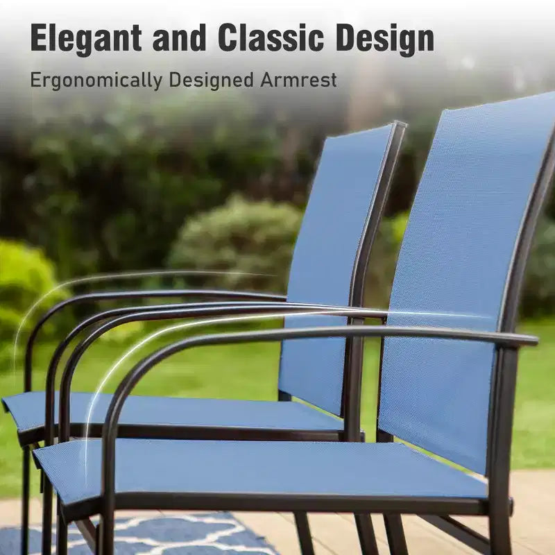 Captiva Designs Sedie Fisse da Pranzo per Esterni in Sling con Telaio in Acciaio Nero
