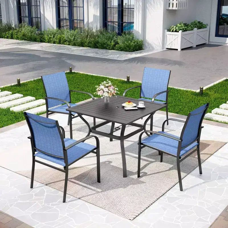 Captiva Designs Sedie Fisse da Pranzo per Esterni in Sling con Telaio in Acciaio Nero