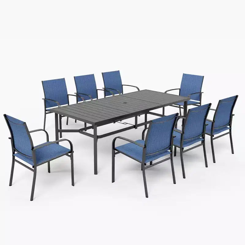 Captiva Designs Sedie Fisse da Pranzo per Esterni in Sling con Telaio in Acciaio Nero