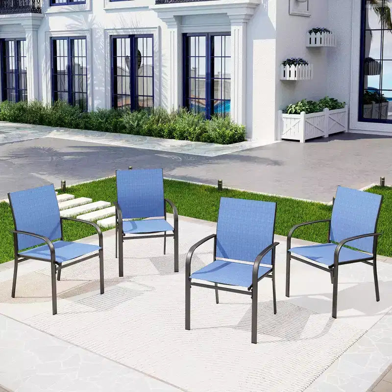 Captiva Designs Outdoor Patio Sling Fixed Dining Chairs with Black Steel Frame