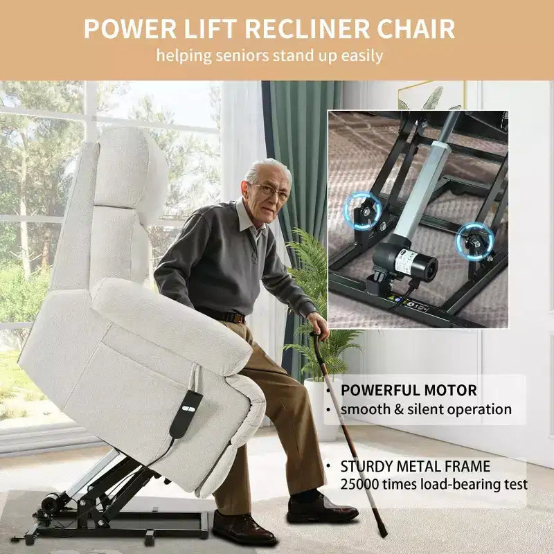 Poltrona Reclinabile Power Lift di Grandi Dimensioni, Poltrona Relax Regolabile per Anziani, Poltrona Reclinabile con Telecomando e Tasca Laterale