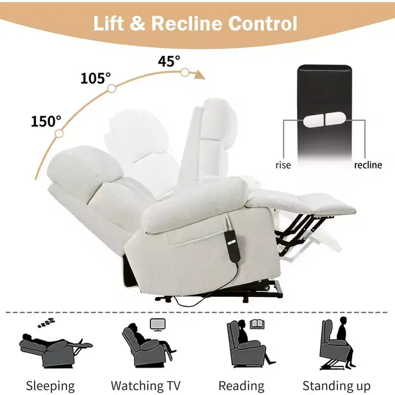 Poltrona Reclinabile Power Lift di Grandi Dimensioni, Poltrona Relax Regolabile per Anziani, Poltrona Reclinabile con Telecomando e Tasca Laterale