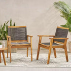 Christopher Knight Home Mcgill Outdoor Rope and Acacia Wood Dining Chairs (Set of 2), Teak/Dark Gray