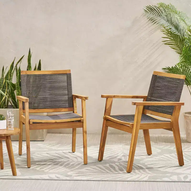 Christopher Knight Home Mcgill Outdoor Rope and Acacia Wood Dining Chairs (Set of 2), Teak/Dark Gray