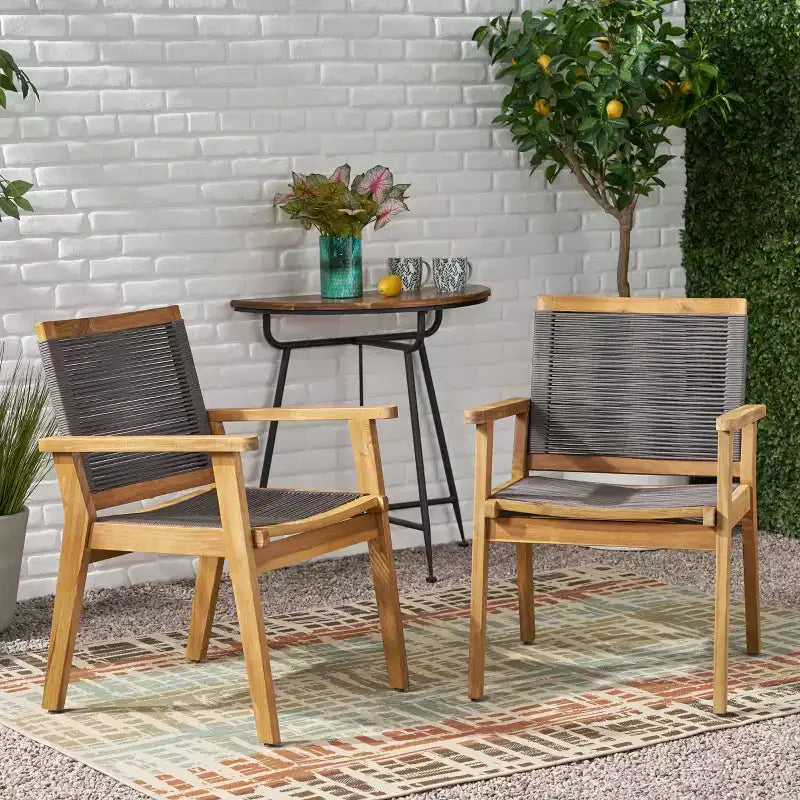 Christopher Knight Home McGill sedie da pranzo per esterni in corda e legno di acacia (set da 2), teak/grigio scuro