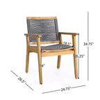 Christopher Knight Home McGill sedie da pranzo per esterni in corda e legno di acacia (set da 2), teak/grigio scuro