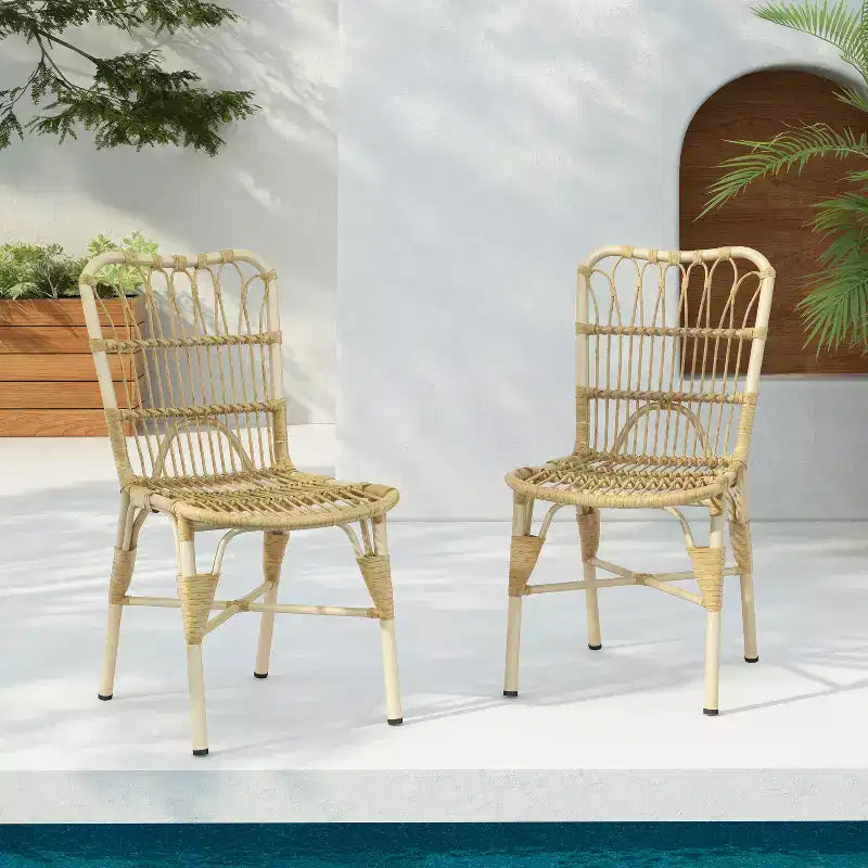 Christopher Knight Home Gail Sedie da pranzo moderne da esterno in rattan e metallo (set da 2)