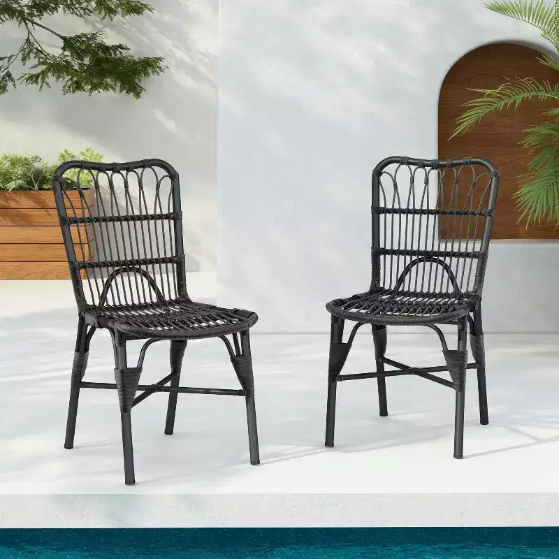 Christopher Knight Home Gail Sedie da pranzo moderne da esterno in rattan e metallo (set da 2)