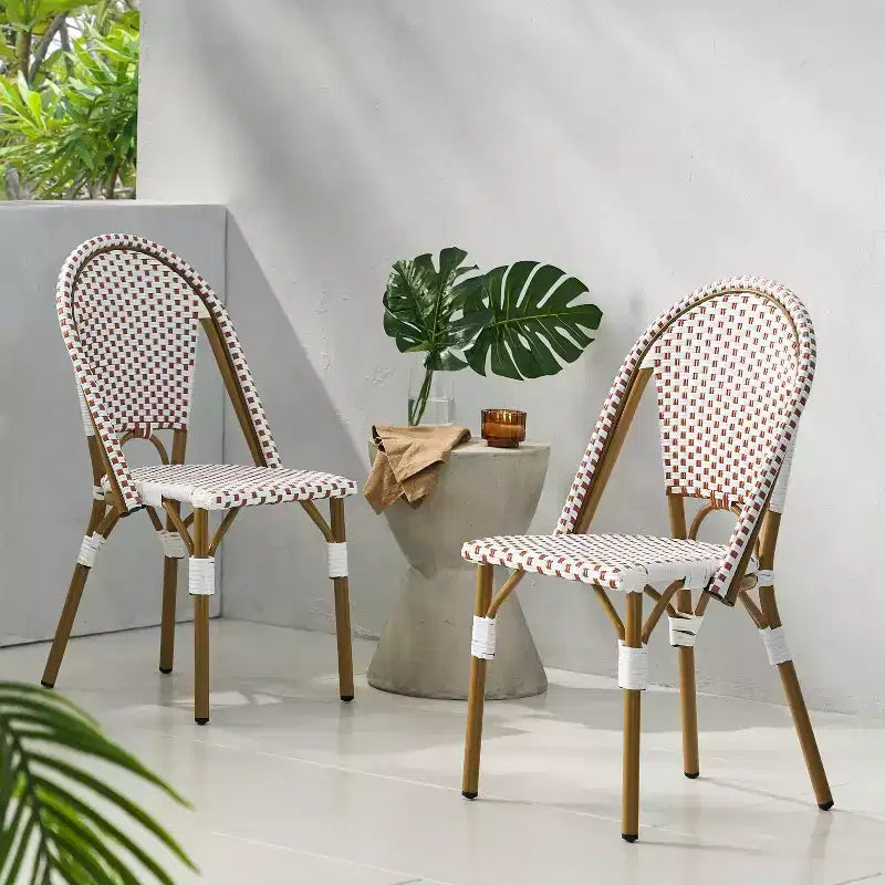 Christopher Knight Home Chaises de bistrot Brandy d'extérieur en aluminium finition bambou français et rotin synthétique (lot de 2)