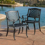 Christopher Knight Home Hallandale Chaises de salle à manger d'extérieur en fonte d'aluminium (Lot de 2), Noir mat antique