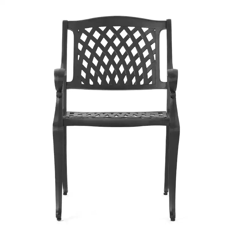 Christopher Knight Home Hallandale Chaises de salle à manger d'extérieur en fonte d'aluminium (Lot de 2), Noir mat antique
