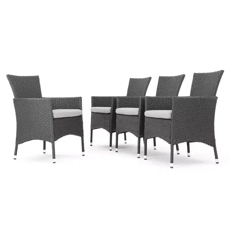 GDFStudio Jocelyn Outdoor Wicker Dining Chairs with Cushion (Set of 4), Gray/Light Gray