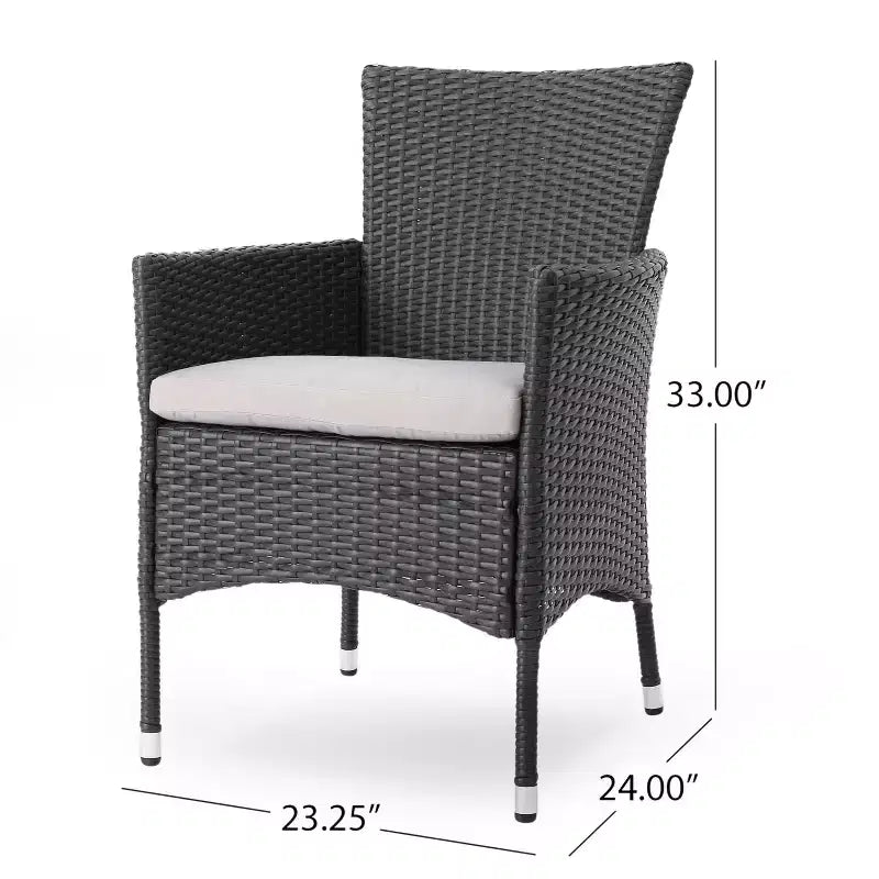 GDFStudio Chaises de salle à manger d'extérieur en osier Jocelyn avec coussin (lot de 4), gris/gris clair