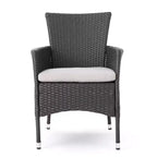 GDFStudio Chaises de salle à manger d'extérieur en osier Jocelyn avec coussin (lot de 4), gris/gris clair