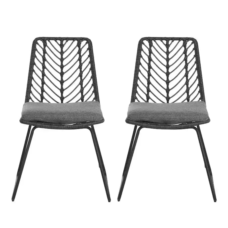 GDFStudio Azlee Sedie da pranzo per esterni in rattan e ferro con gambe ad anello (set da 2)