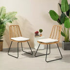 GDFStudio Azlee Sedie da pranzo per esterni in rattan e ferro con gambe ad anello (set da 2)