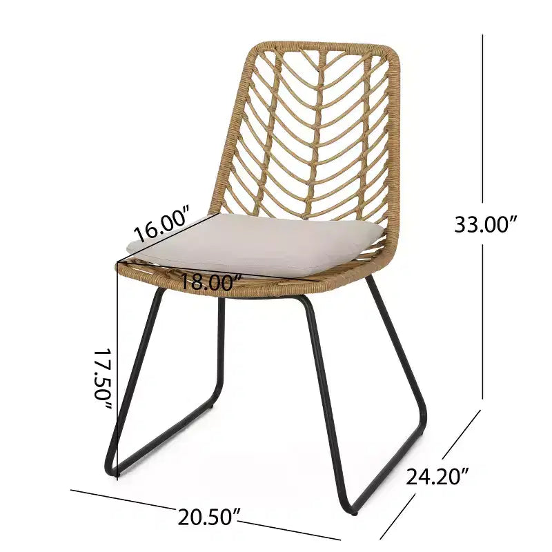 GDFStudio Azlee Sedie da pranzo per esterni in rattan e ferro con gambe ad anello (set da 2)