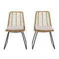 GDFStudio Azlee Outdoor Rattan and Iron Dining Chairs with Loop Legs (Set of 2)