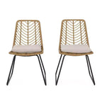GDFStudio Azlee Outdoor Rattan and Iron Dining Chairs with Loop Legs (Set of 2)