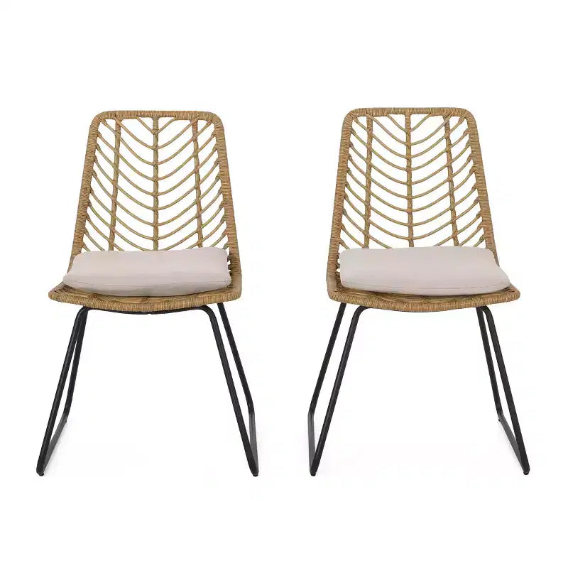 GDFStudio Azlee Outdoor Rattan and Iron Dining Chairs with Loop Legs (Set of 2)