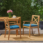 GDFStudio Abena Sedie da pranzo da esterno in legno di acacia con cuscino (set di 2)