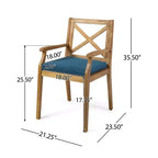 GDFStudio Abena Sedie da pranzo da esterno in legno di acacia con cuscino (set di 2)