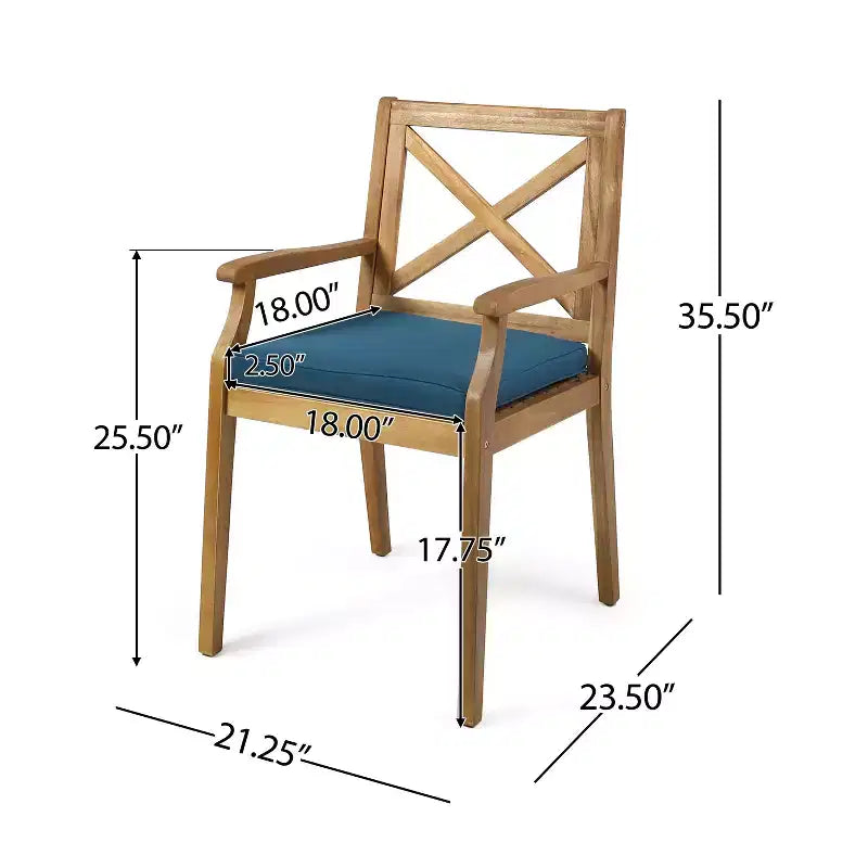 GDFStudio Abena Sedie da pranzo da esterno in legno di acacia con cuscino (set di 2)