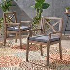 GDFStudio Abena Sedie da pranzo da esterno in legno di acacia con cuscino (set di 2)