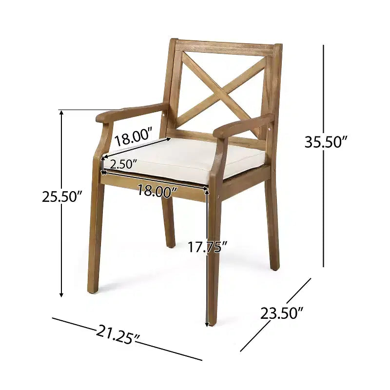 GDFStudio Abena Sedie da pranzo da esterno in legno di acacia con cuscino (set di 2)