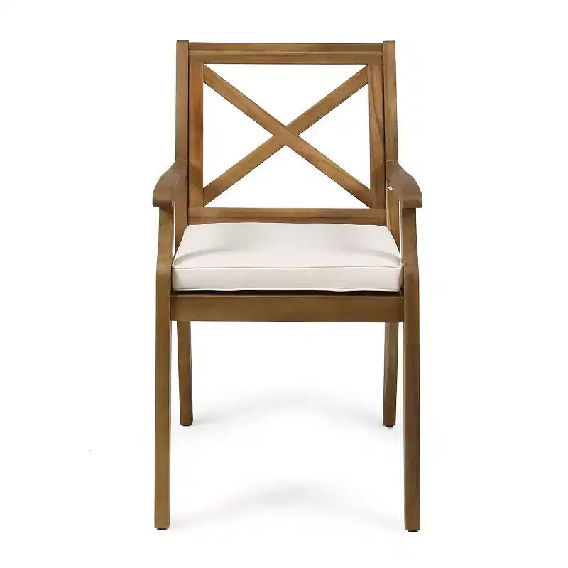 GDFStudio Abena Sedie da pranzo da esterno in legno di acacia con cuscino (set di 2)