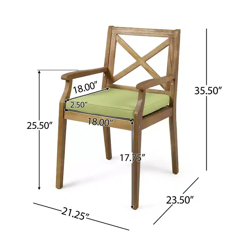 GDFStudio Abena Sedie da pranzo da esterno in legno di acacia con cuscino (set di 2)