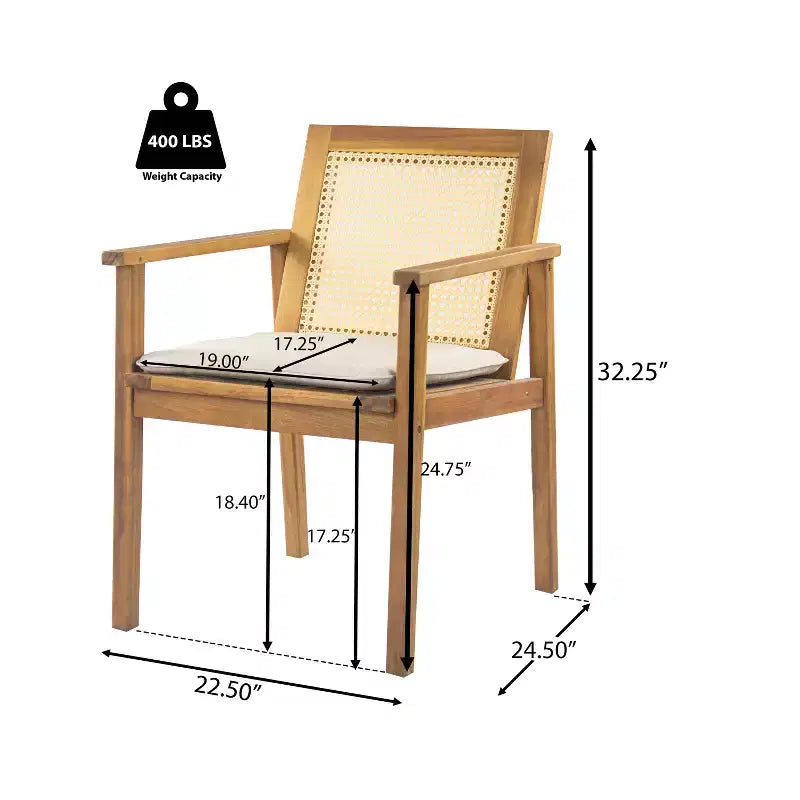 Christopher Knight Home Otis Sedie da Pranzo da Esterno in Rattan Intrecciato e Acacia con Cuscino Rimovibile (Set di 2)