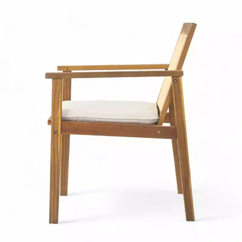 Christopher Knight Home Otis Sedie da Pranzo da Esterno in Rattan Intrecciato e Acacia con Cuscino Rimovibile (Set di 2)