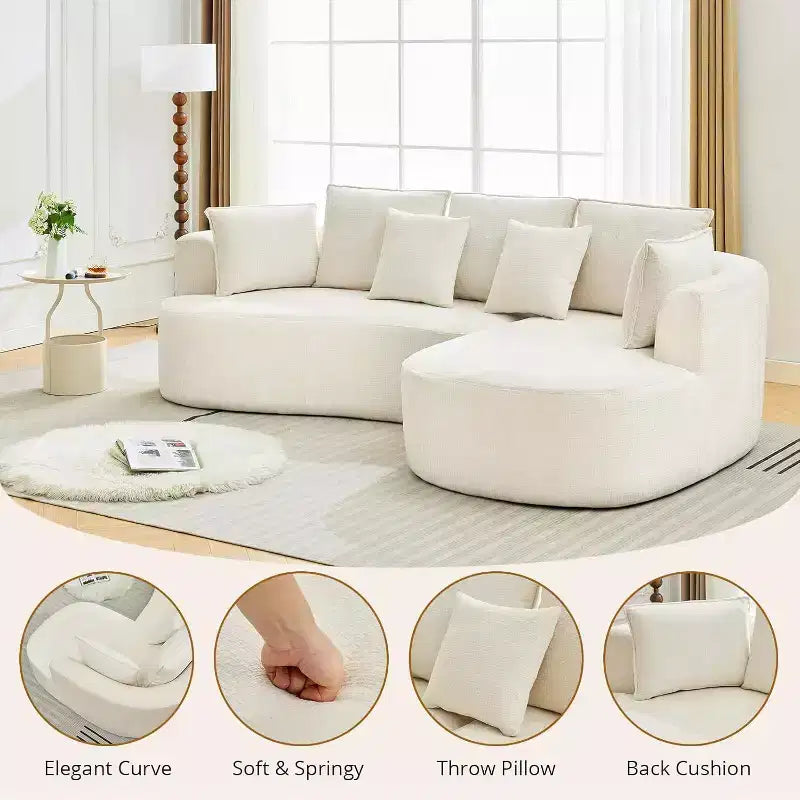 Divano componibile curvo a 106'' con chaise longue e funzione letto, tessuto ciniglia, nessun montaggio richiesto per soggiorno/appartamento/camera da letto