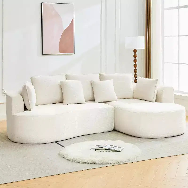 Divano componibile curvo a 106'' con chaise longue e funzione letto, tessuto ciniglia, nessun montaggio richiesto per soggiorno/appartamento/camera da letto