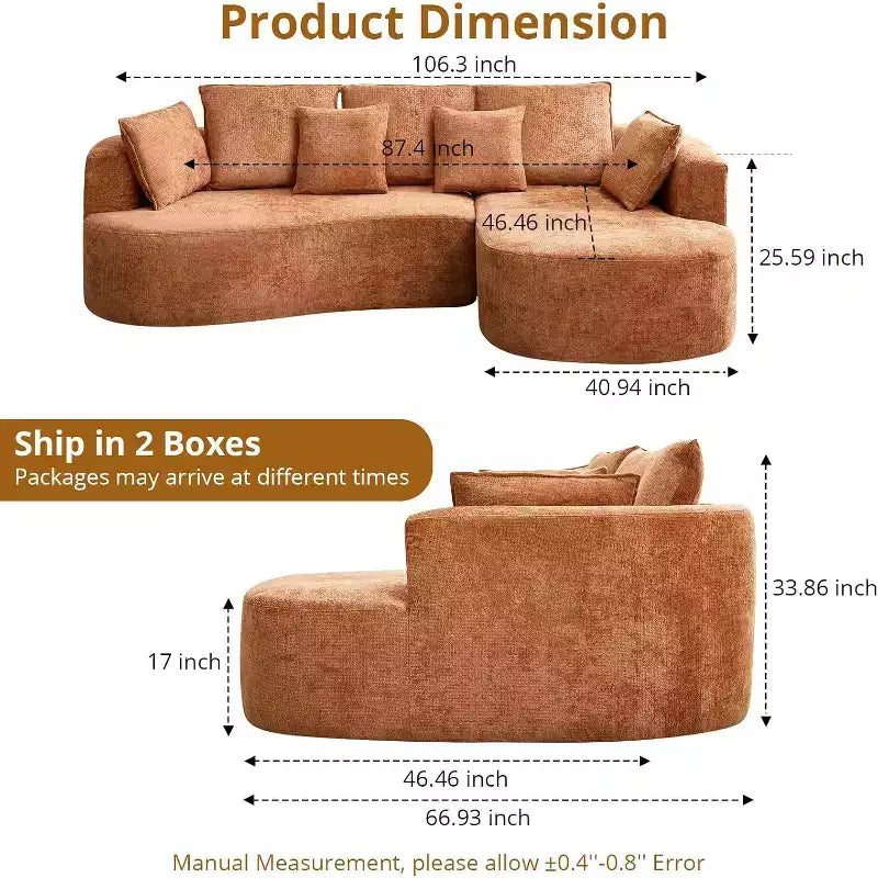 Divano componibile curvo a 106'' con chaise longue e funzione letto, tessuto ciniglia, nessun montaggio richiesto per soggiorno/appartamento/camera da letto