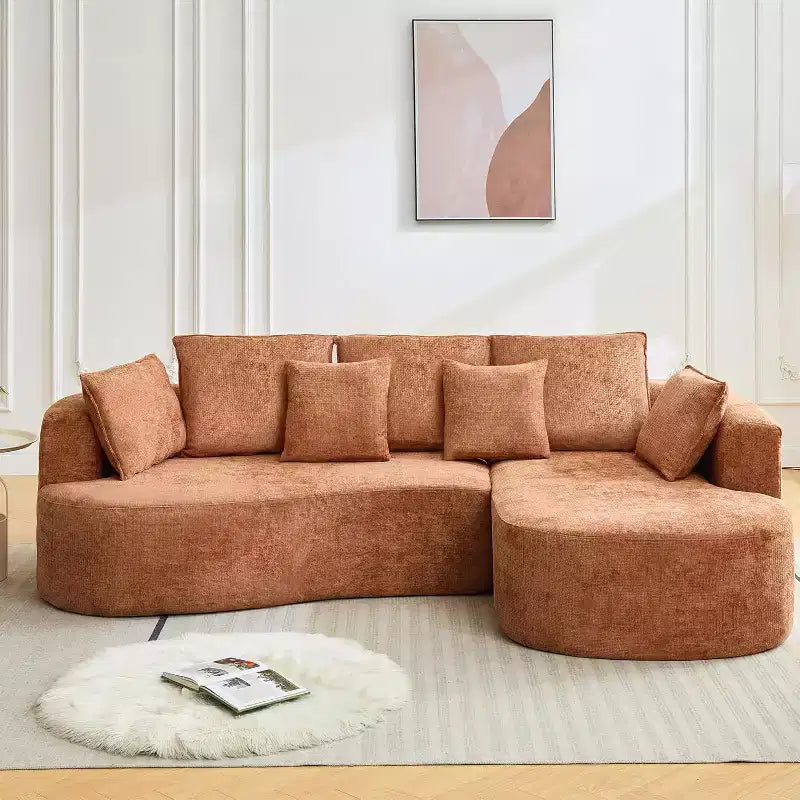 Divano componibile curvo a 106'' con chaise longue e funzione letto, tessuto ciniglia, nessun montaggio richiesto per soggiorno/appartamento/camera da letto
