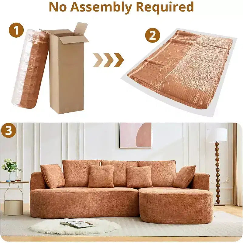 Divano componibile curvo a 106'' con chaise longue e funzione letto, tessuto ciniglia, nessun montaggio richiesto per soggiorno/appartamento/camera da letto