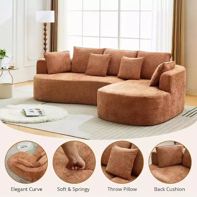 Divano componibile curvo a 106'' con chaise longue e funzione letto, tessuto ciniglia, nessun montaggio richiesto per soggiorno/appartamento/camera da letto