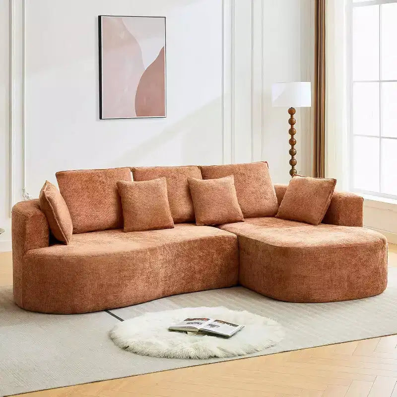 Divano componibile curvo a 106'' con chaise longue e funzione letto, tessuto ciniglia, nessun montaggio richiesto per soggiorno/appartamento/camera da letto