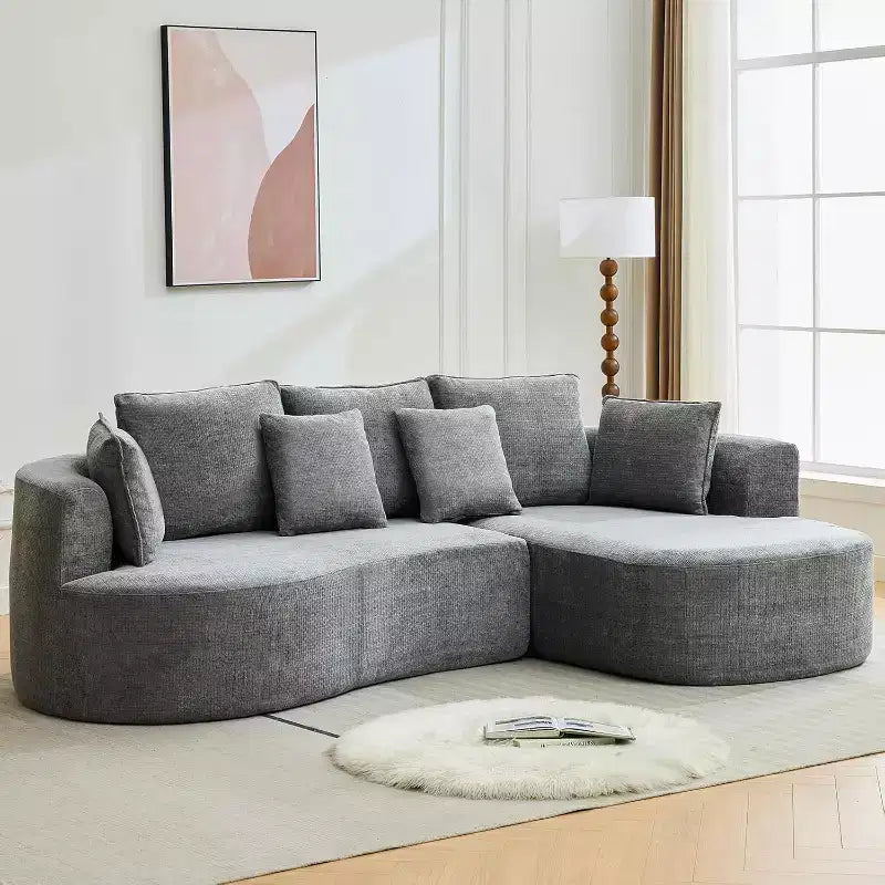 Divano componibile curvo a 106'' con chaise longue e funzione letto, tessuto ciniglia, nessun montaggio richiesto per soggiorno/appartamento/camera da letto
