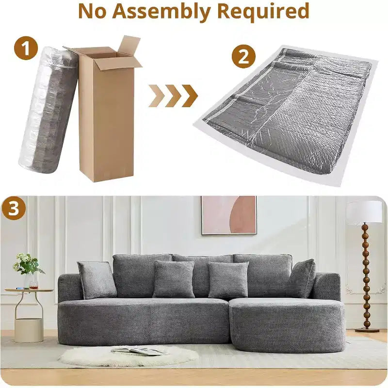 Divano componibile curvo a 106'' con chaise longue e funzione letto, tessuto ciniglia, nessun montaggio richiesto per soggiorno/appartamento/camera da letto
