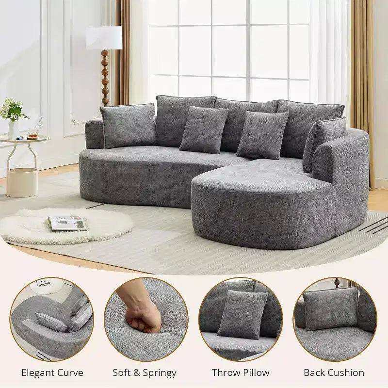 Divano componibile curvo a 106'' con chaise longue e funzione letto, tessuto ciniglia, nessun montaggio richiesto per soggiorno/appartamento/camera da letto