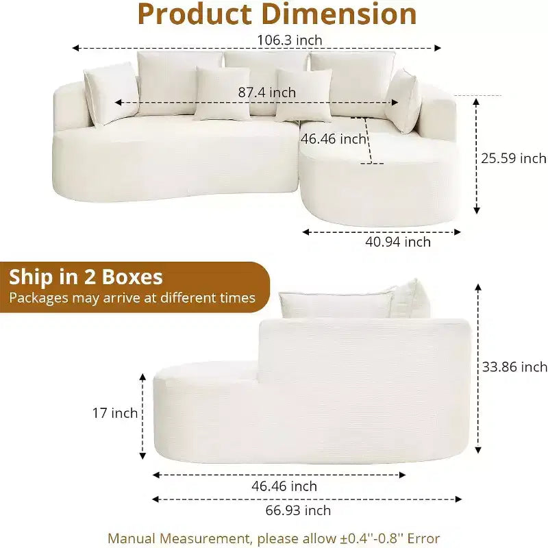 Divano componibile curvo a 106'' con chaise longue e funzione letto, tessuto ciniglia, nessun montaggio richiesto per soggiorno/appartamento/camera da letto